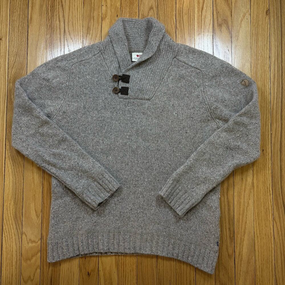 Fjallraven Sweater Men’s Size Medium Gray Lada Wool Shawl Collar Pullover Knit